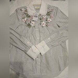 Floral Embroidered Stripe Ruffle Top XS